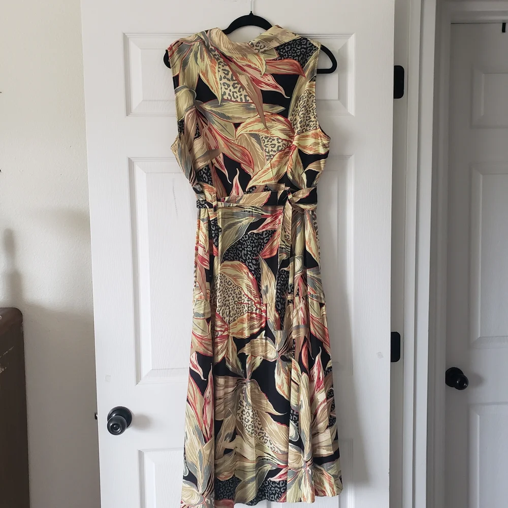 Nicole Miller Linen Blend NWT Sleeveless Dress Sz 14 Tropical  Leopard Print #54 - Picture 4 of 7